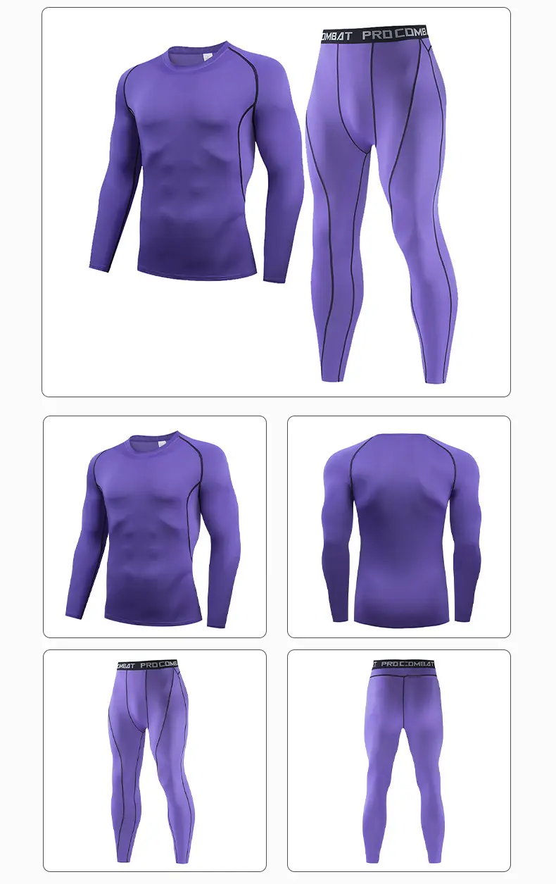 Men's Navy Blue Long Sleeve Running Fitness Tights — feature 17