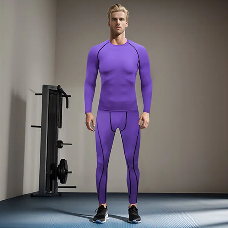 Men's Navy Blue Long Sleeve Running Fitness Tights - Image 6