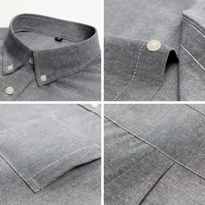 Men's Grey Oxford Button Shirt Long Sleeve - Image 11