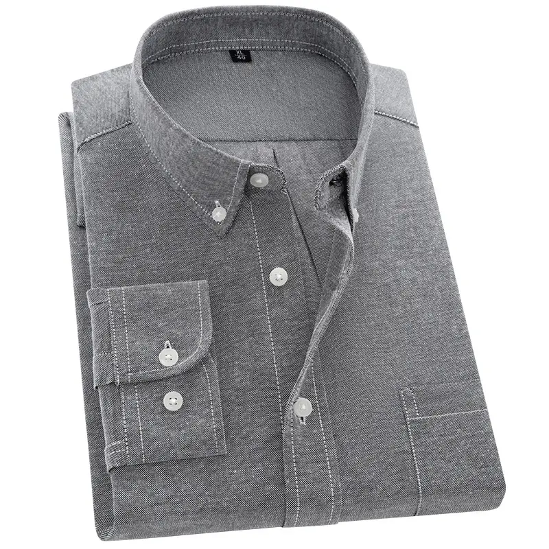 Men's Grey Oxford Button Shirt Long Sleeve - Image 14