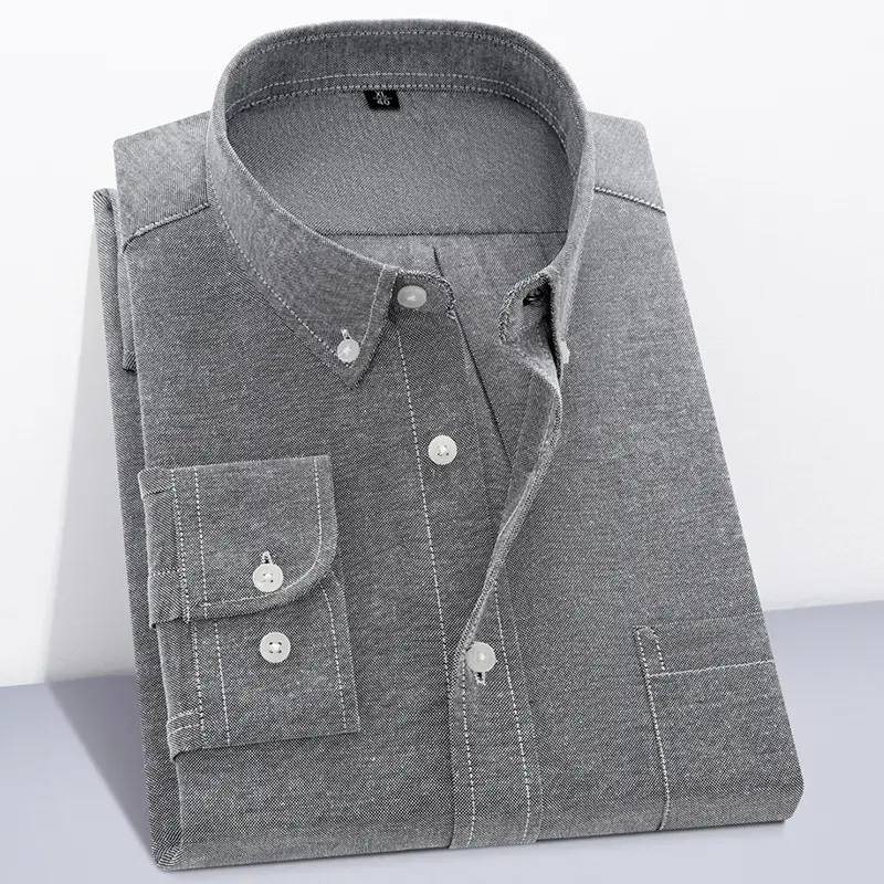 Men's Grey Oxford Button Shirt Long Sleeve - Image 2