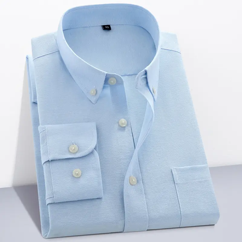 Men's Grey Oxford Button Shirt Long Sleeve - Image 3