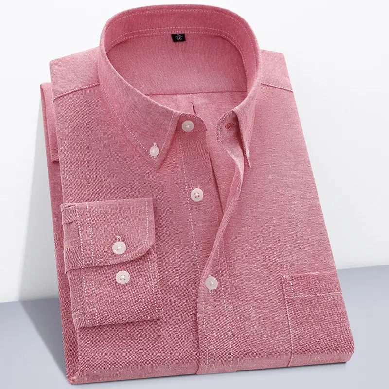 Men's Grey Oxford Button Shirt Long Sleeve - Image 4