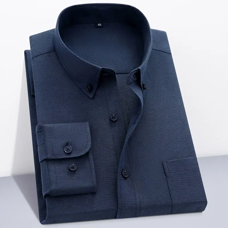 Men's Grey Oxford Button Shirt Long Sleeve - Image 5
