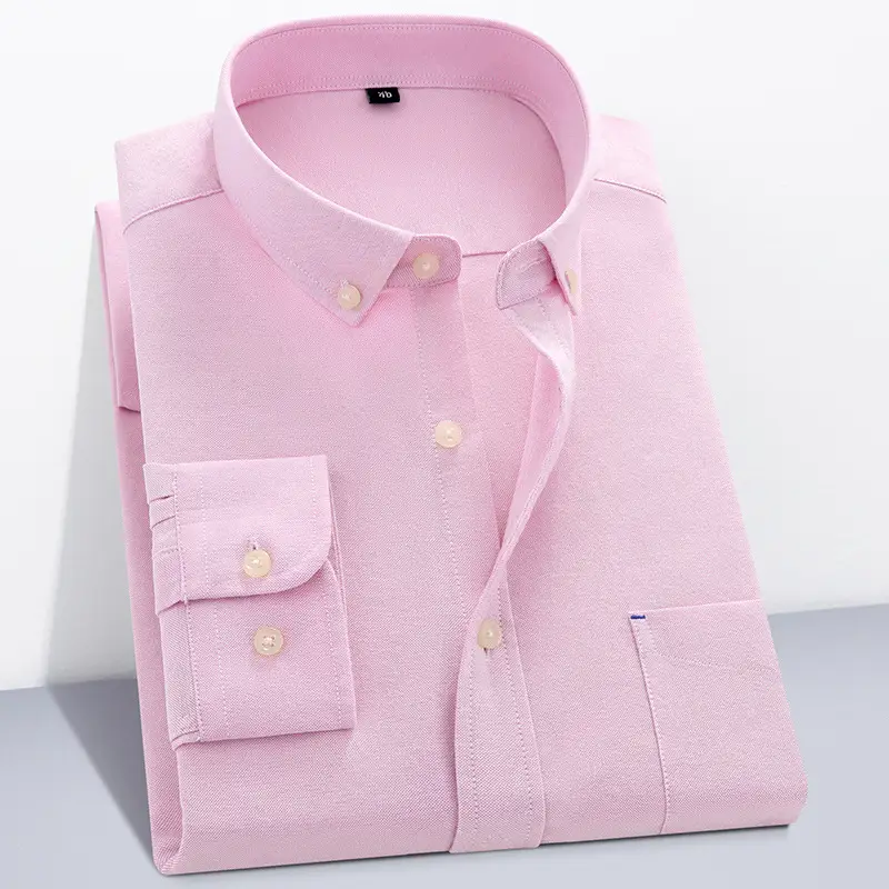 Men's Grey Oxford Button Shirt Long Sleeve - Image 6