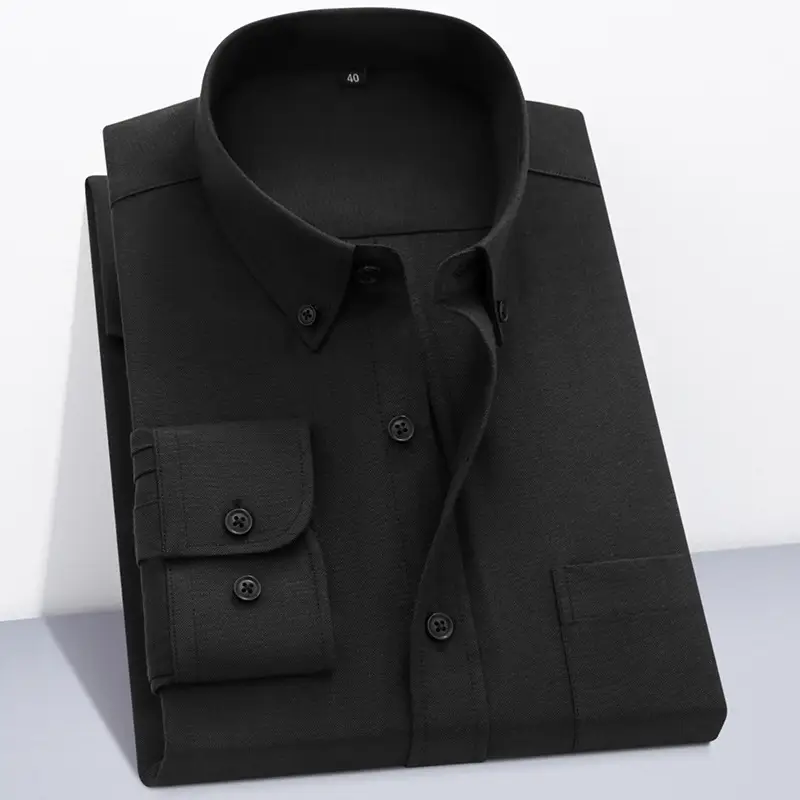 Men's Grey Oxford Button Shirt Long Sleeve - Image 7