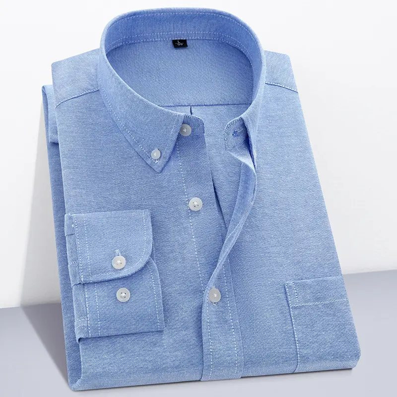 Men's Grey Oxford Button Shirt Long Sleeve - Image 8
