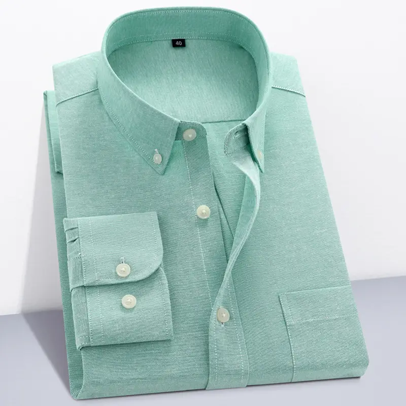 Men's Grey Oxford Button Shirt Long Sleeve - Image 9