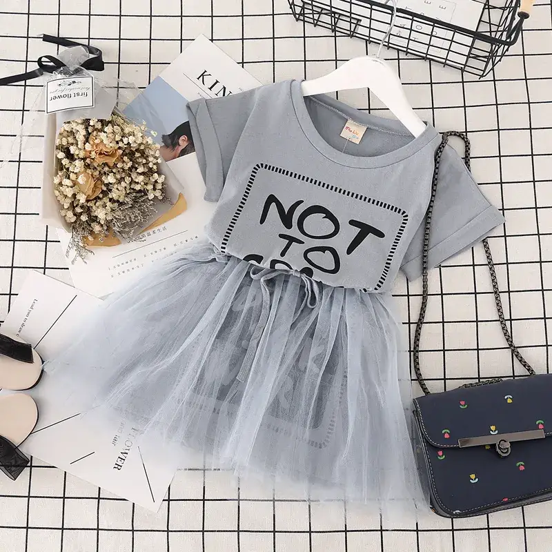 Girls Korean Letter Tulle Dress Summer 2024 - Image 5