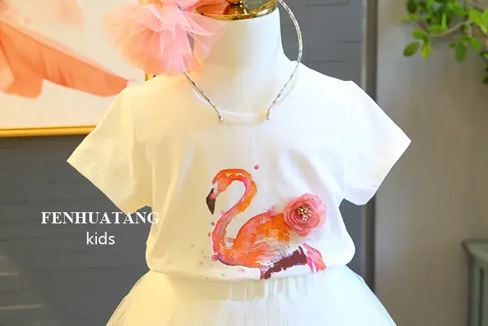 Girls Flamingo Gauze Skirt 2-Piece Summer Dress — feature 3