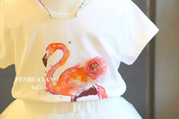 Girls Flamingo Gauze Skirt 2-Piece Summer Dress — feature 4