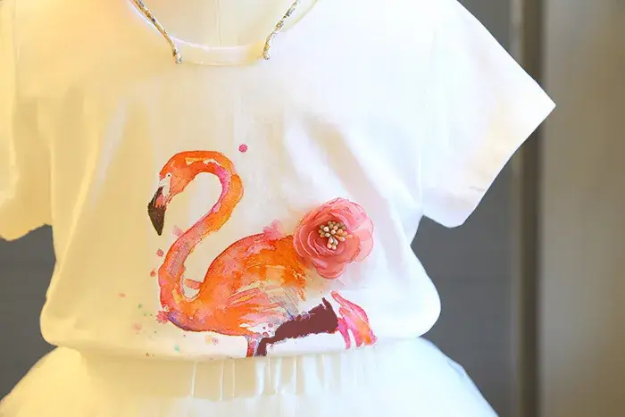Girls Flamingo Gauze Skirt 2-Piece Summer Dress — feature 7