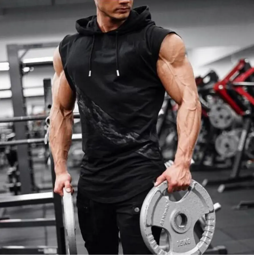Men's Maroon Camo Hooded Sleeveless T-Shirt