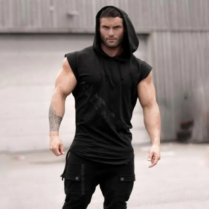 Men's Maroon Camo Hooded Sleeveless T-Shirt