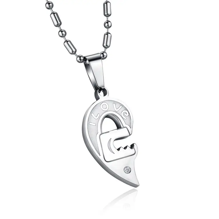 Couple Key Puzzle Necklace Titanium Steel 60cm