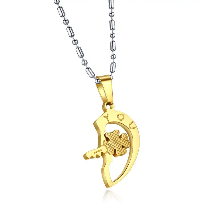 Couple Key Puzzle Necklace Titanium Steel 60cm