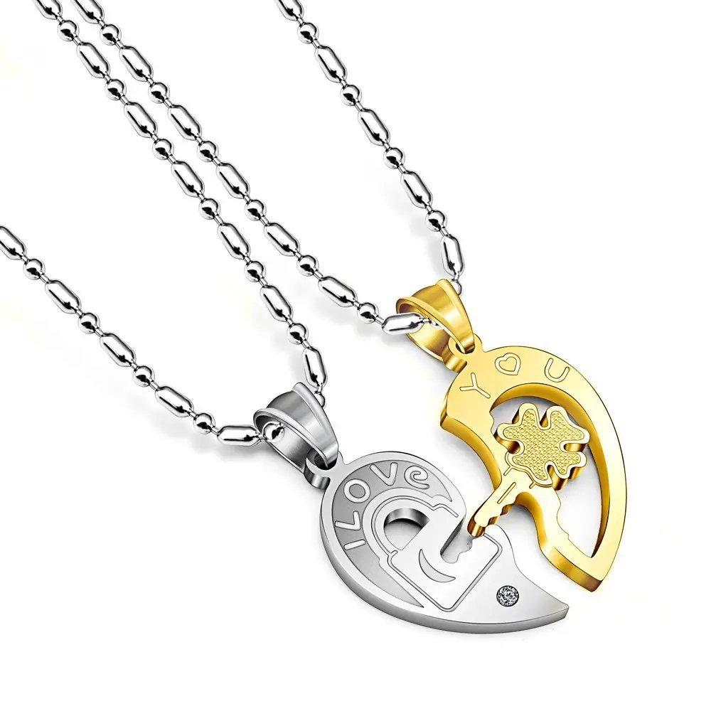 Couple Key Puzzle Necklace Titanium Steel 60cm