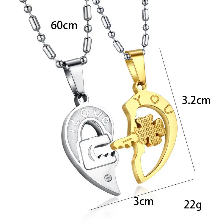 Couple Key Puzzle Necklace Titanium Steel 60cm