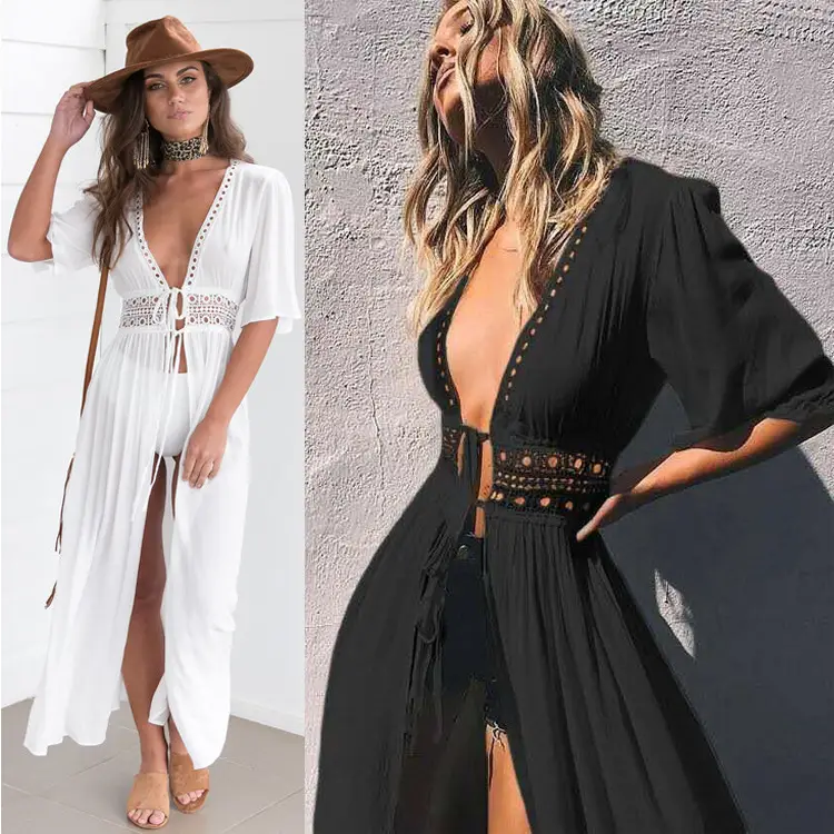 White Long Sleeve Lace-Up Cardigan Coat for Women