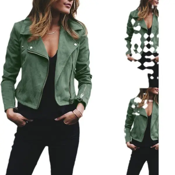 Women's Maroon Lapel Zipper Jacket with Black Pants