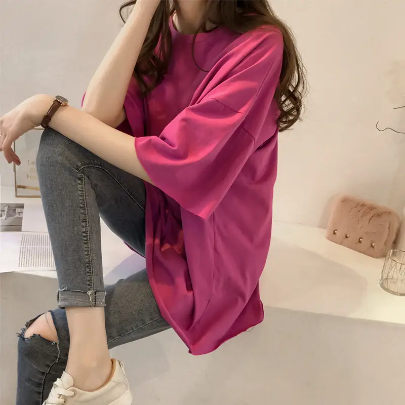 Women Loose Fitting Candy T-Shirt Short Sleeve Korean Style - Image 6