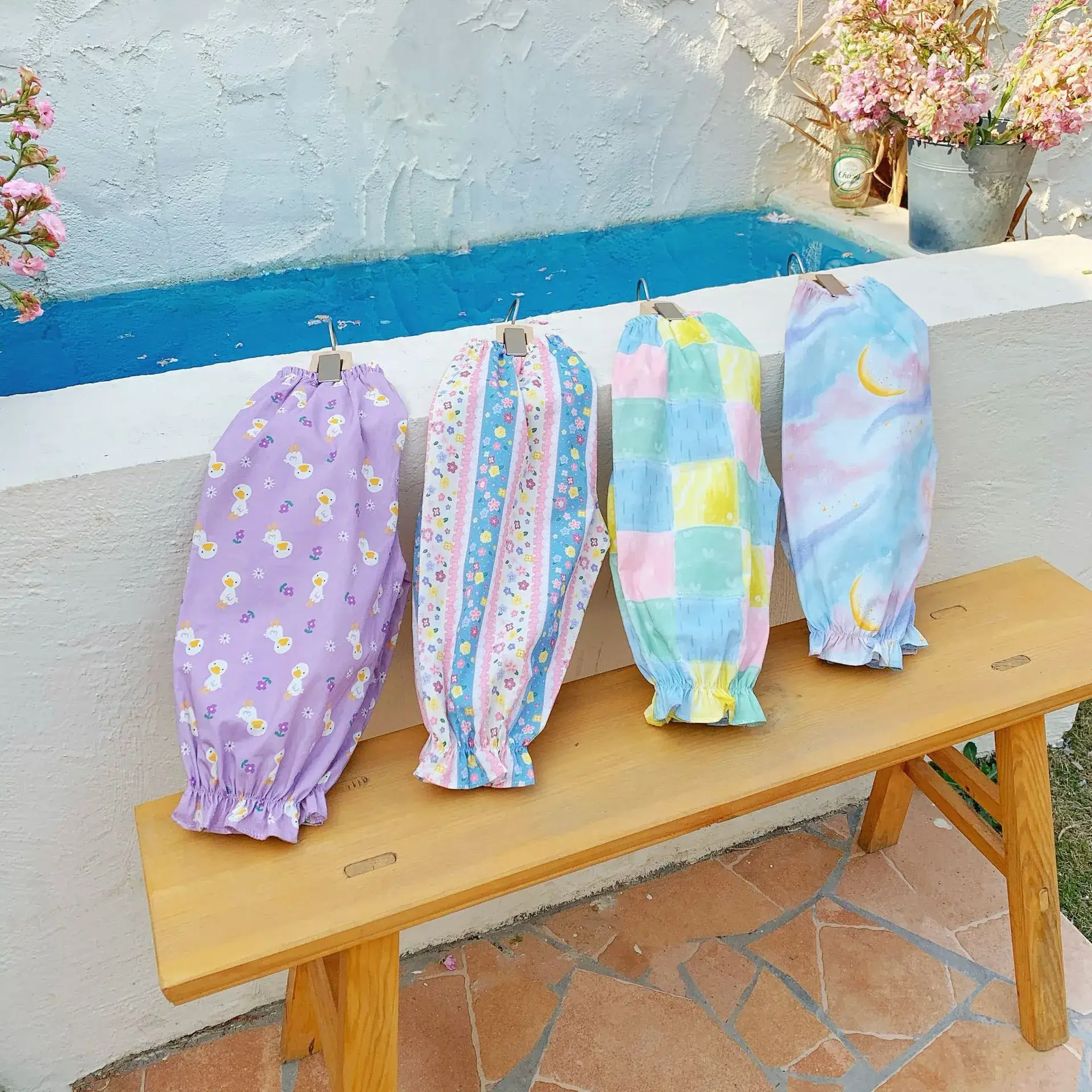 Anti-Mosquito Pants for Kids Blue Floral Cotton Summer - Image 31