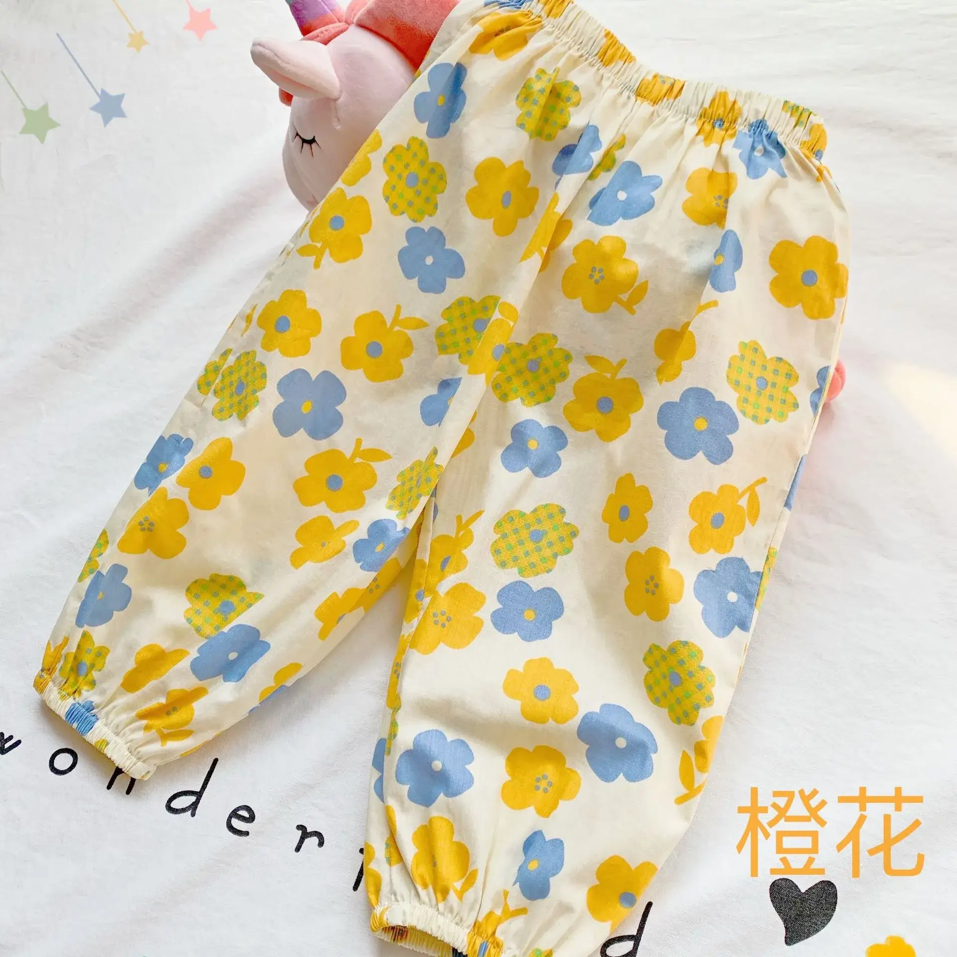 Anti-Mosquito Pants for Kids Blue Floral Cotton Summer - Image 27