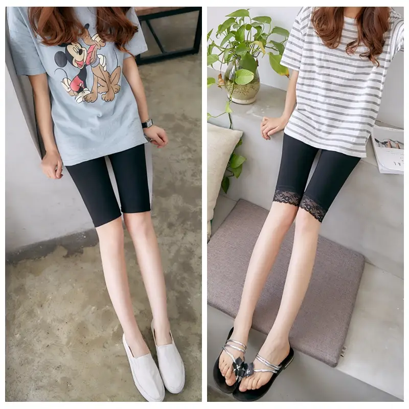 Women Thin Cotton Leggings Large Size Stretch Lace Edge - Image 9