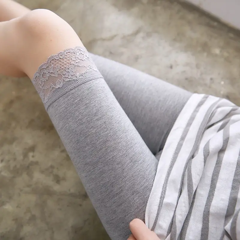 Women Thin Cotton Leggings Large Size Stretch Lace Edge - Image 7