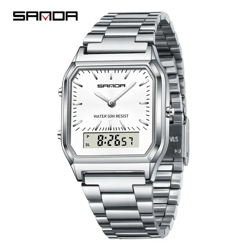 Sanda Classic Square Watch 6 Colors Waterproof 3-Time Zone Multi-Function