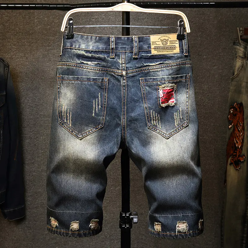Ripped Denim Shorts Men Spring Summer Stretch - Image 3