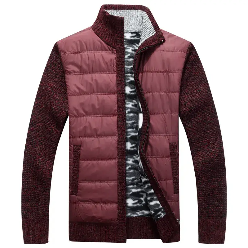 Men's Velvet Padded Winter Coat Gray with Zipper - Image 7