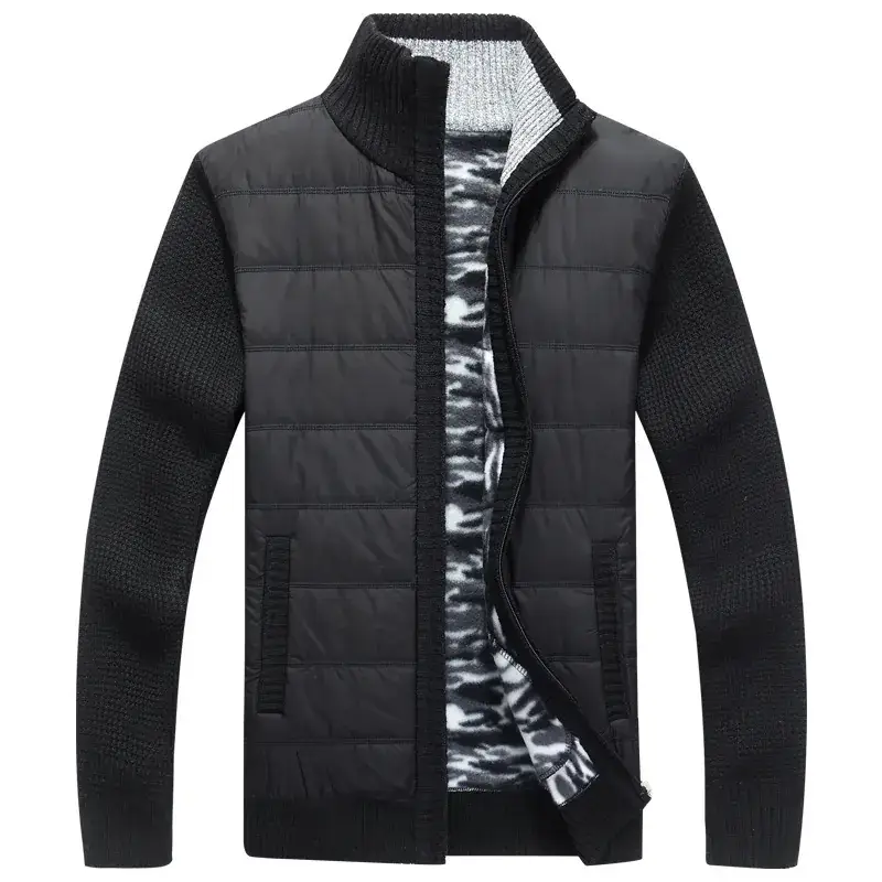 Men's Velvet Padded Winter Coat Gray with Zipper - Image 8