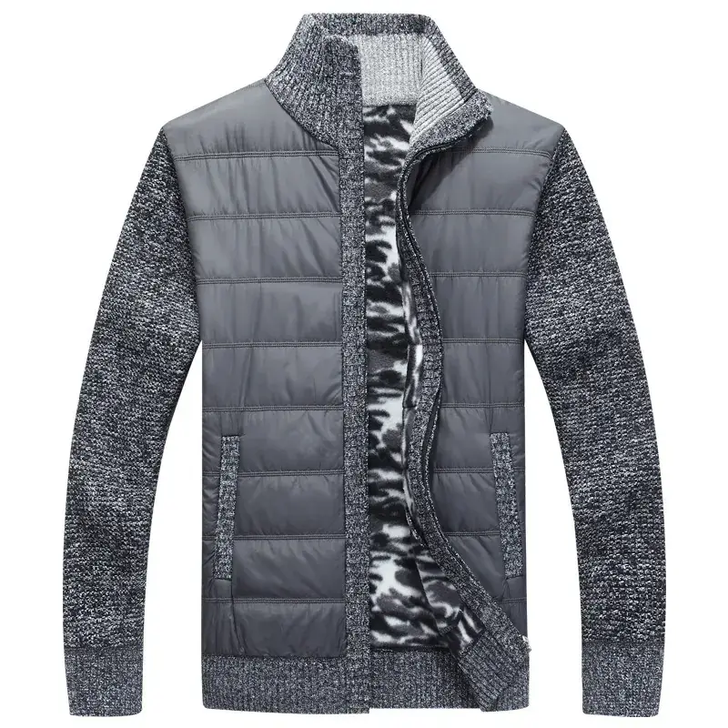Men's Velvet Padded Winter Coat Gray with Zipper - Image 10