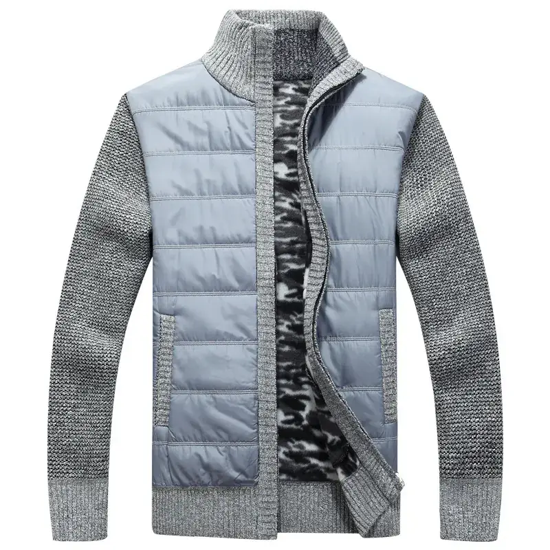 Men's Velvet Padded Winter Coat Gray with Zipper - Image 2