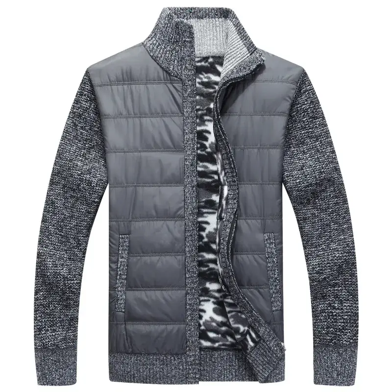 Men's Velvet Padded Winter Coat Gray with Zipper - Image 3