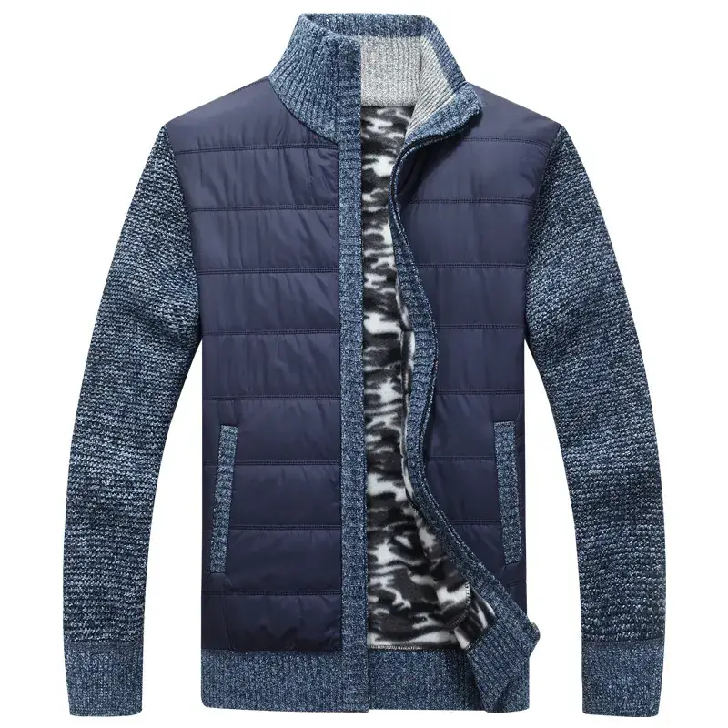 Men's Velvet Padded Winter Coat Gray with Zipper - Image 4