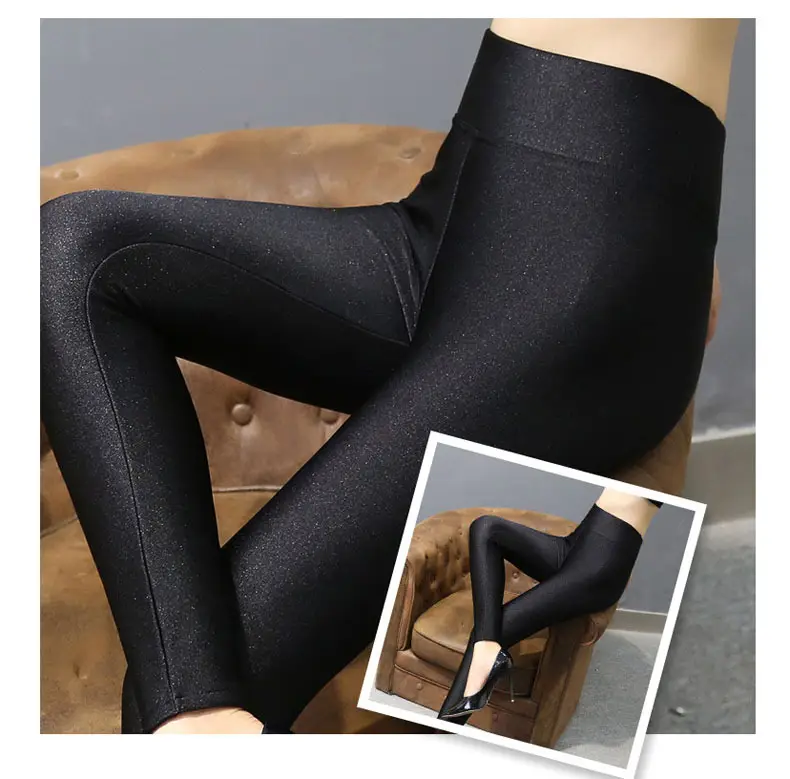 Women's Fleece Warm High Waist Cropped Leggings Large — feature 28
