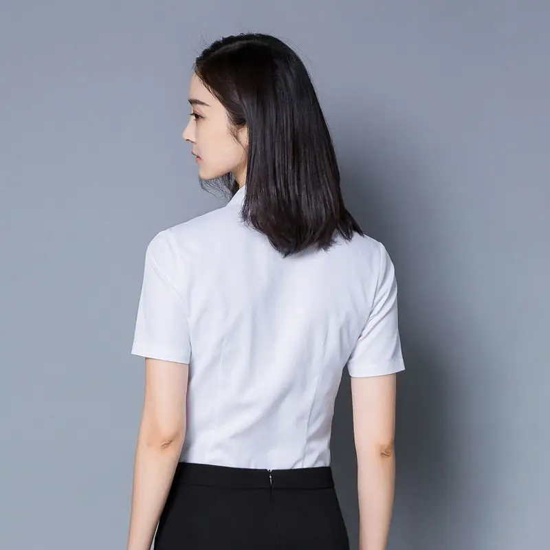 Women White Short Sleeve V-Neck Shirt 2024 - Image 3