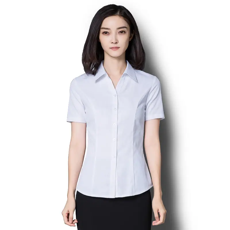 Women White Short Sleeve V-Neck Shirt 2024 - Image 6
