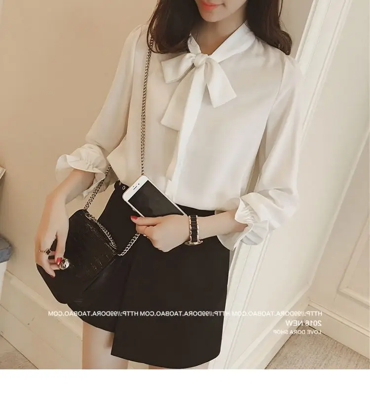 Korean Style Loose Bow Chiffon Shirt Brown — feature 25
