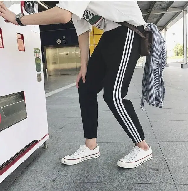 Men Black Three Bar Track Pants 2019