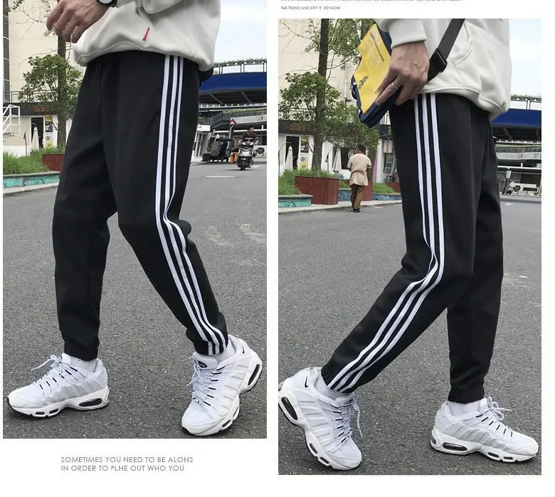 Men Black Three Bar Track Pants 2019