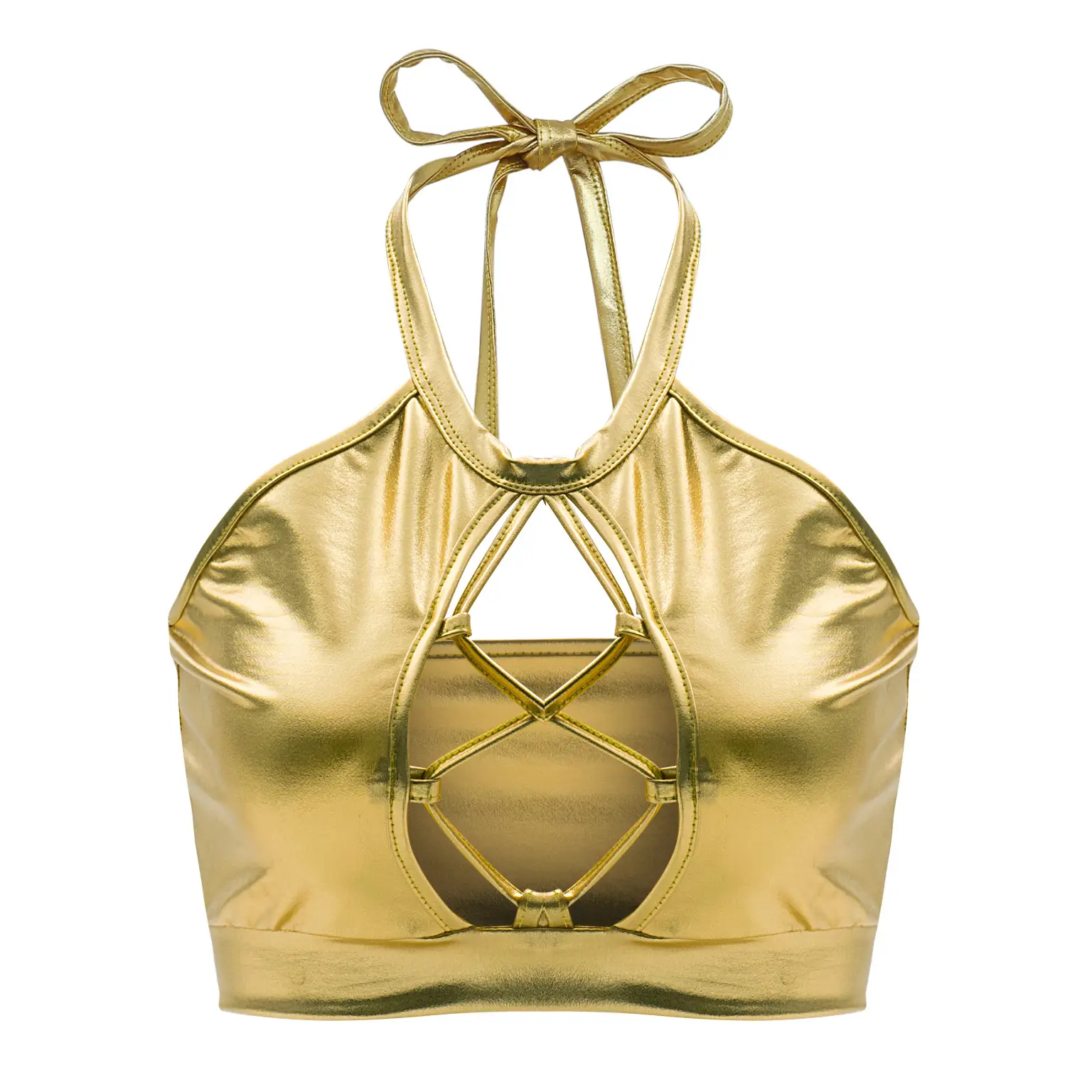 Green Metallic Crossbody Bra with Bow Strap