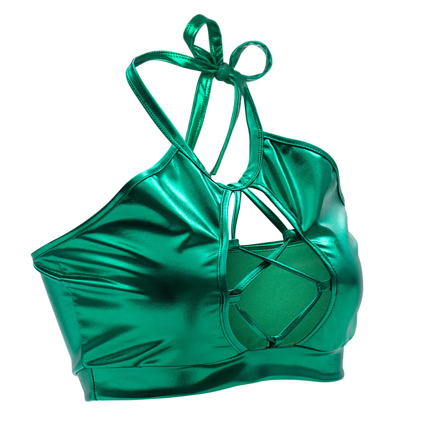 Green Metallic Crossbody Bra with Bow Strap
