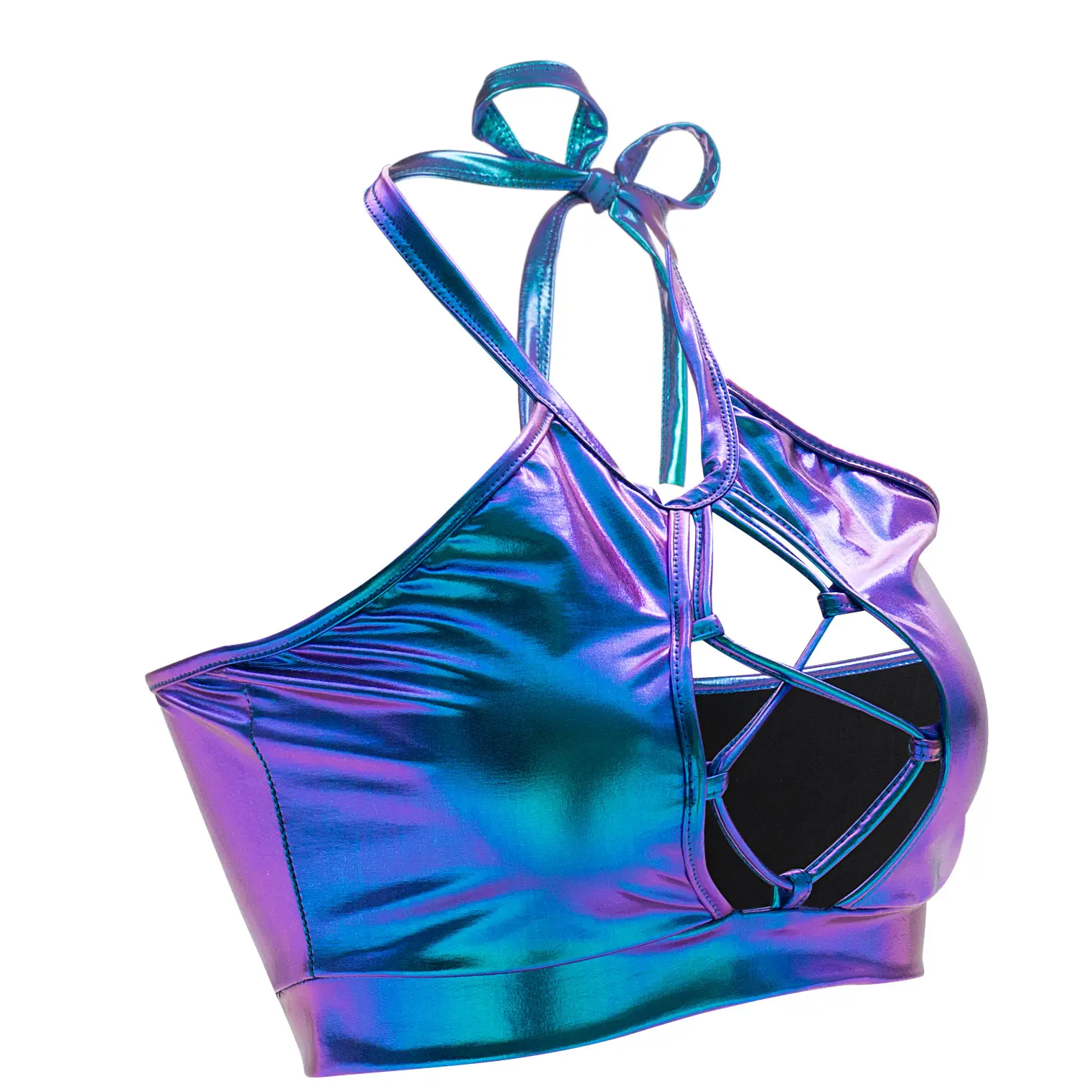 Green Metallic Crossbody Bra with Bow Strap