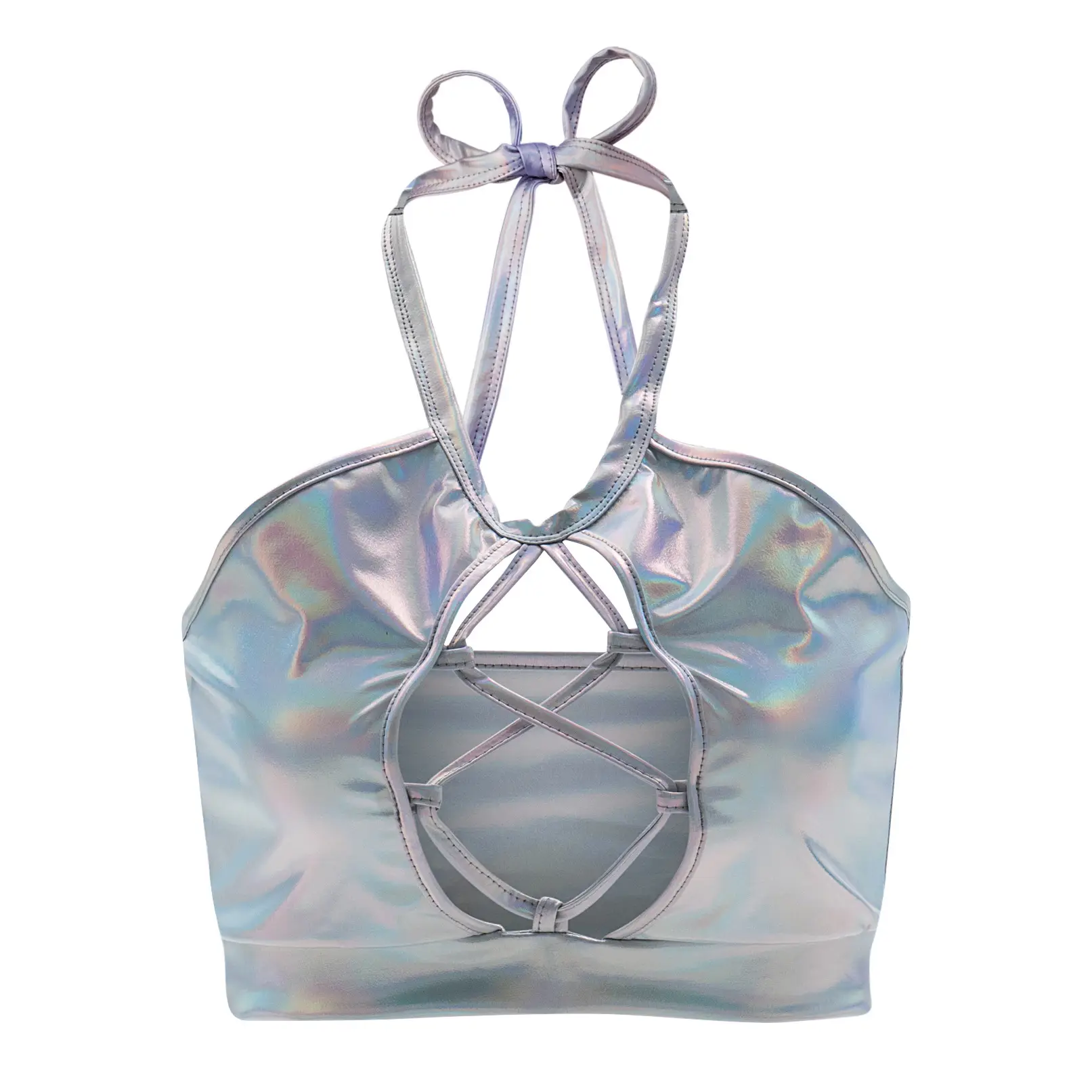 Green Metallic Crossbody Bra with Bow Strap