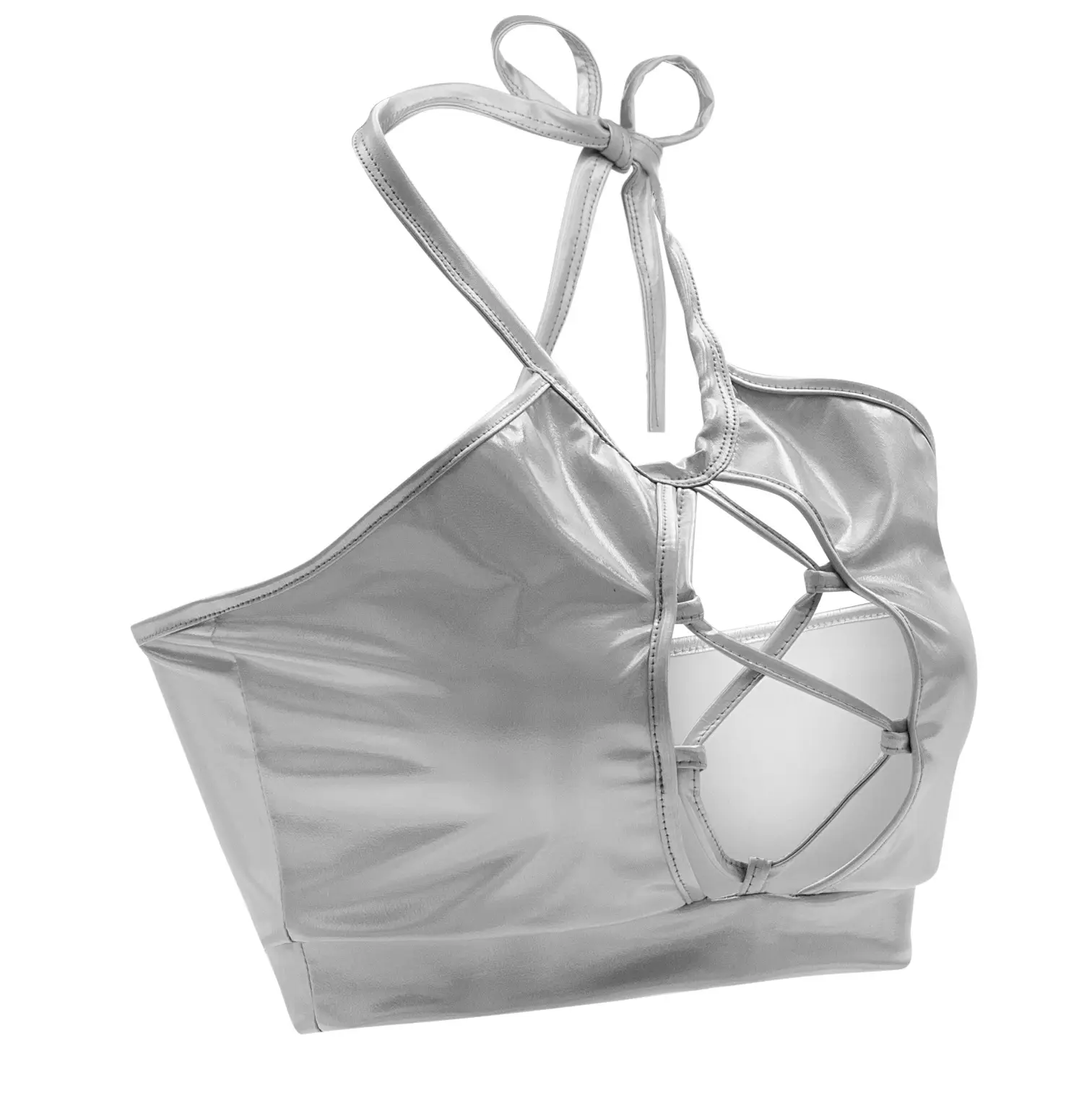 Green Metallic Crossbody Bra with Bow Strap
