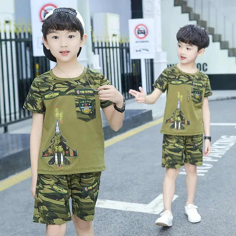 Boys Camo Short Sleeve Suit 5-10Yrs Military Style