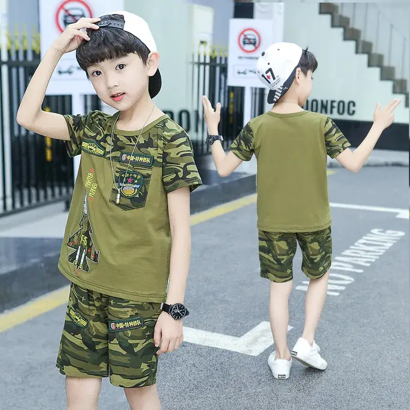 Boys Camo Short Sleeve Suit 5-10Yrs Military Style